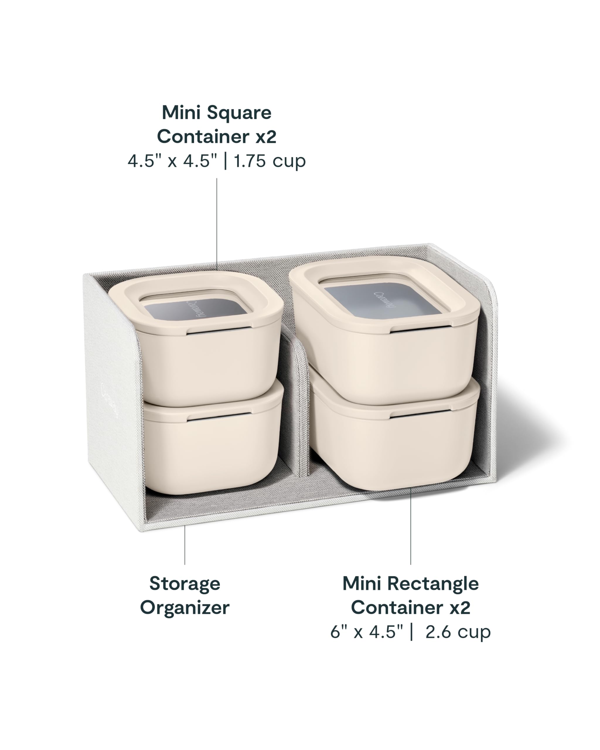 Caraway glass container close-up shows ceramic-coated interior for easy cleaning