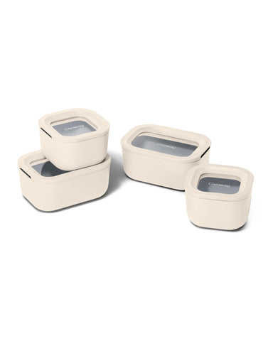 Caraway Mini 9pc set lid close-up with silicone seal for fresh meals