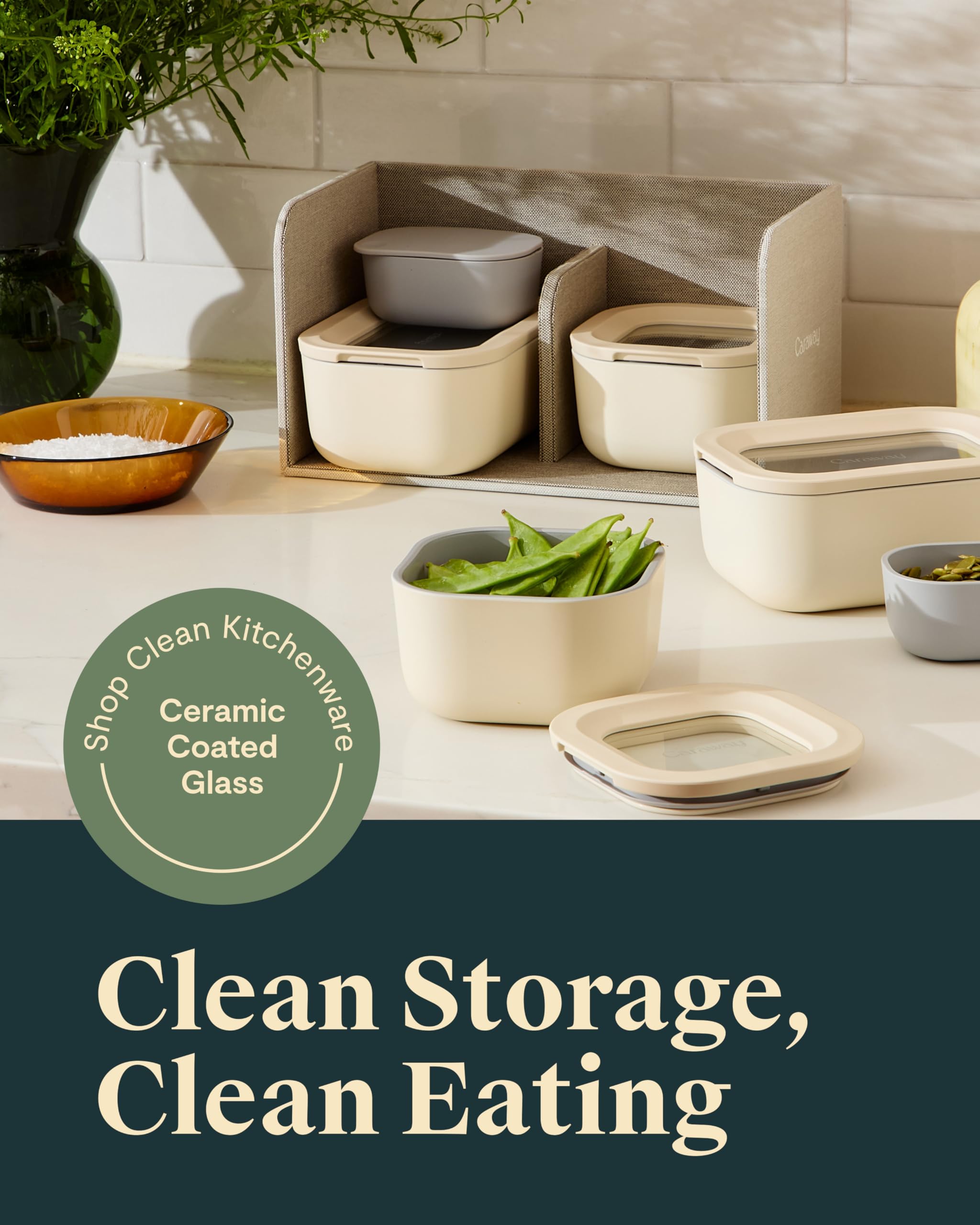 Caraway mini storage 9pc stackable containers show space-saving organization