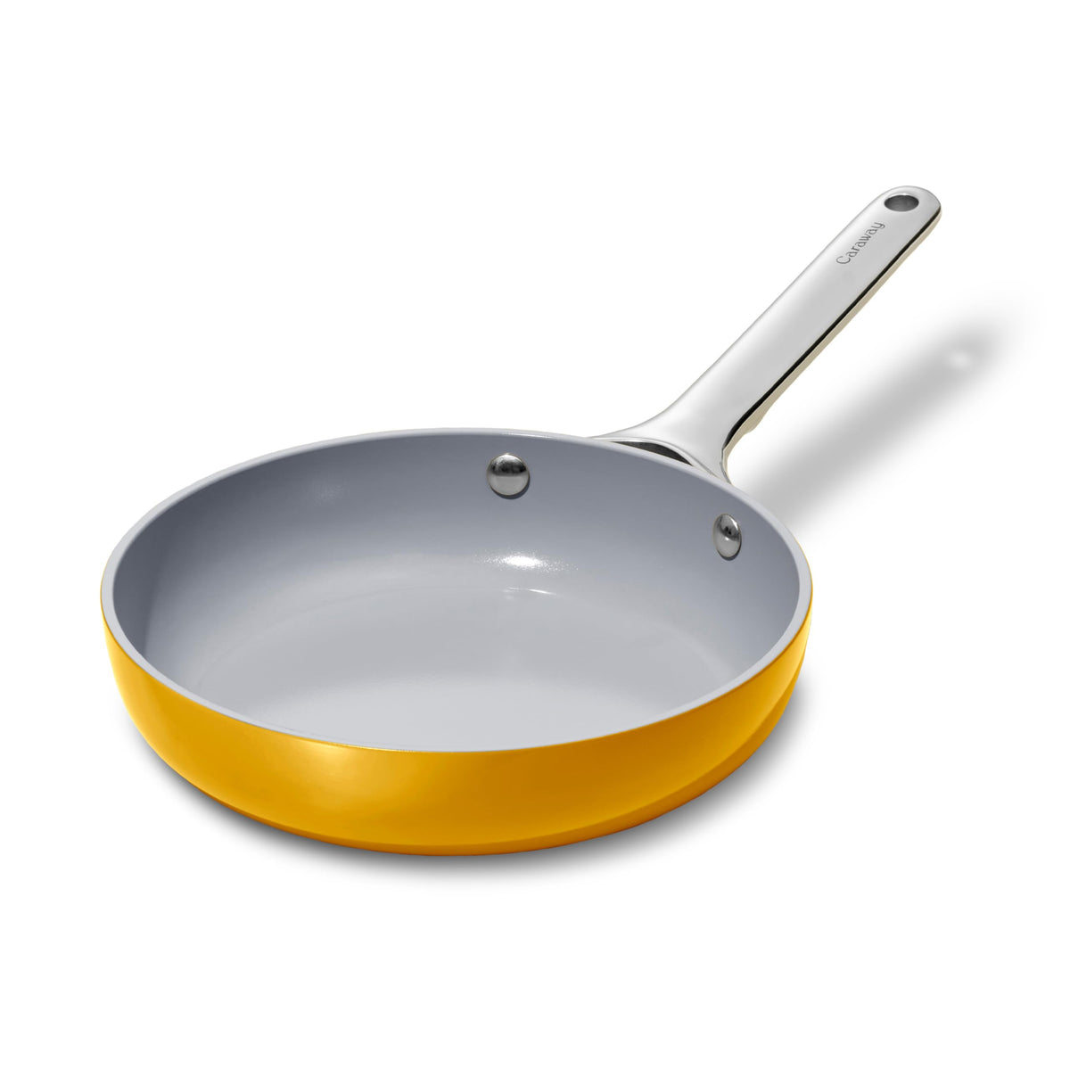 Caraway mini fry pan marigold front view for compact single-serve meals.