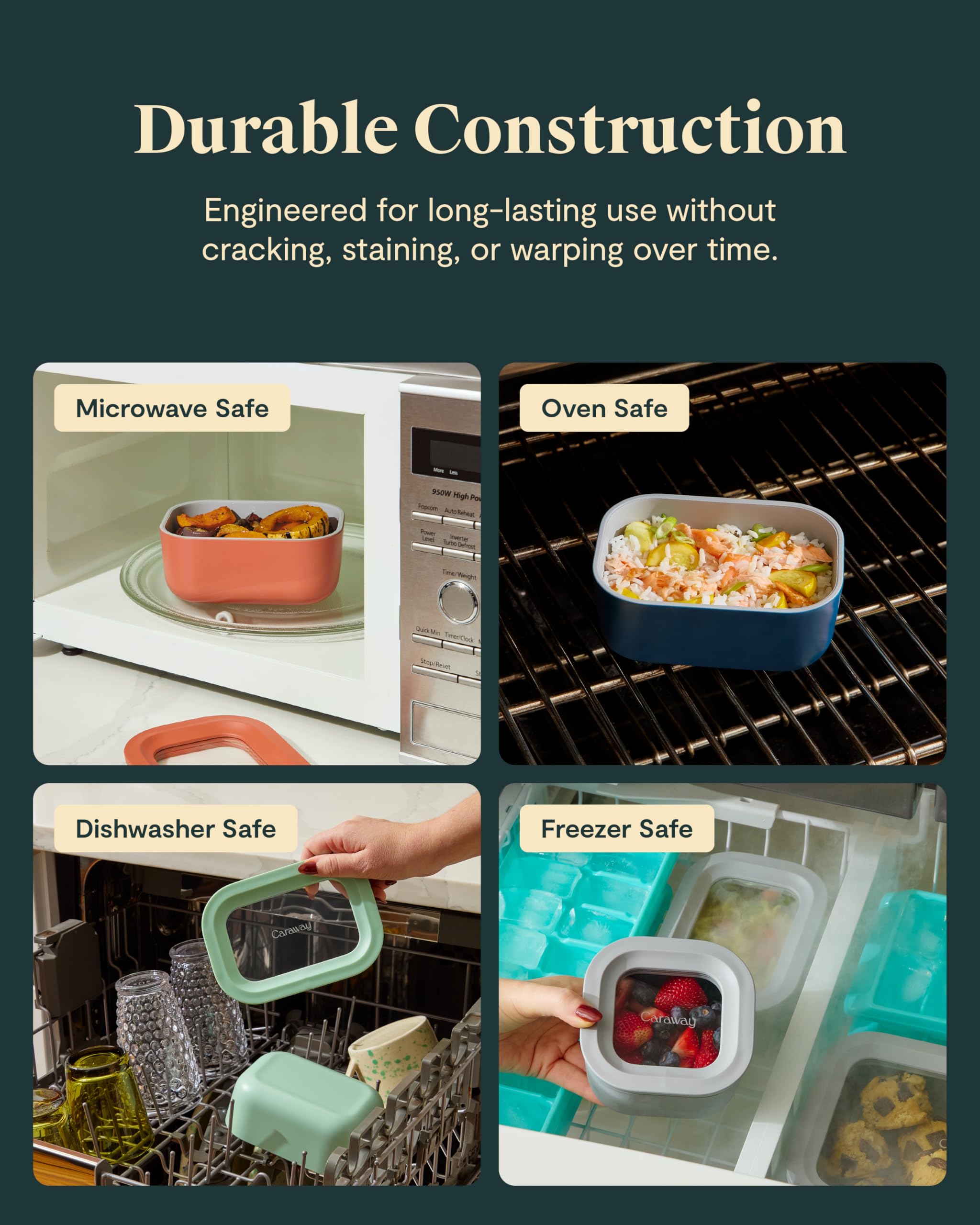 Caraway mini square container in microwave-safe design for quick reheating.