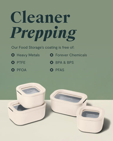 Caraway compact stackable design saves shelf space.