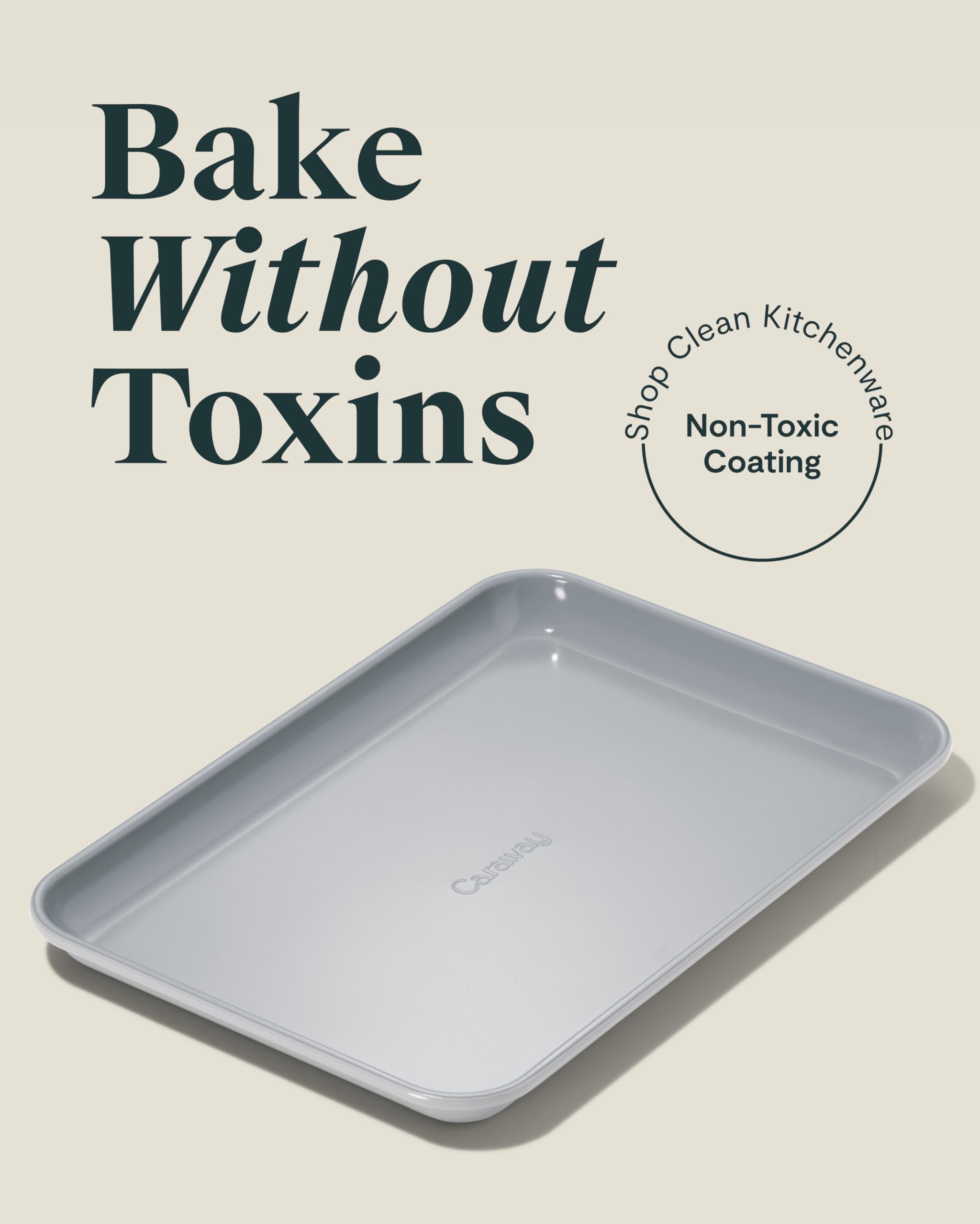 Caraway small baking sheet showcasing nonstick ceramic coating for healthy baking