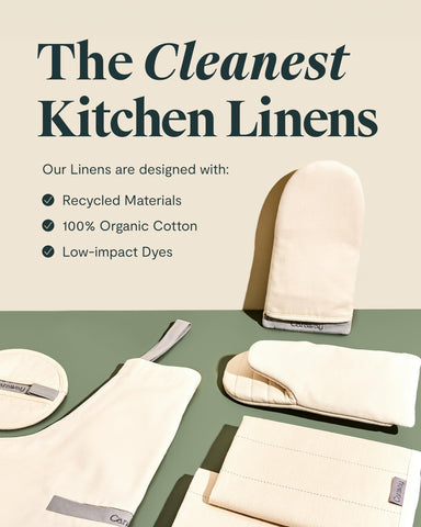 Cream Caraway mitts coordinated with collection for a polished kitchen look.