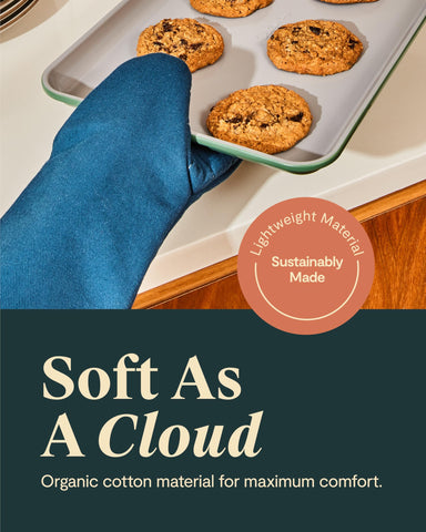 Caraway oven mitts cream easy-grip design for secure handling.
