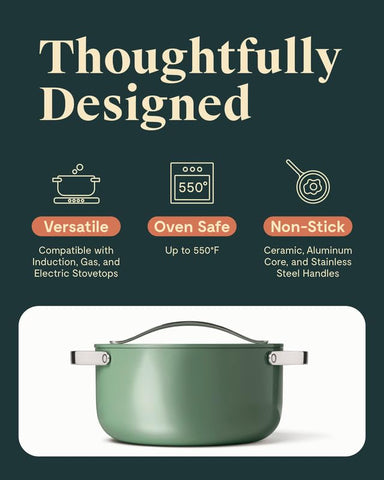 Caraway Sage Dutch Oven on induction stove demonstrating even heat and versatility