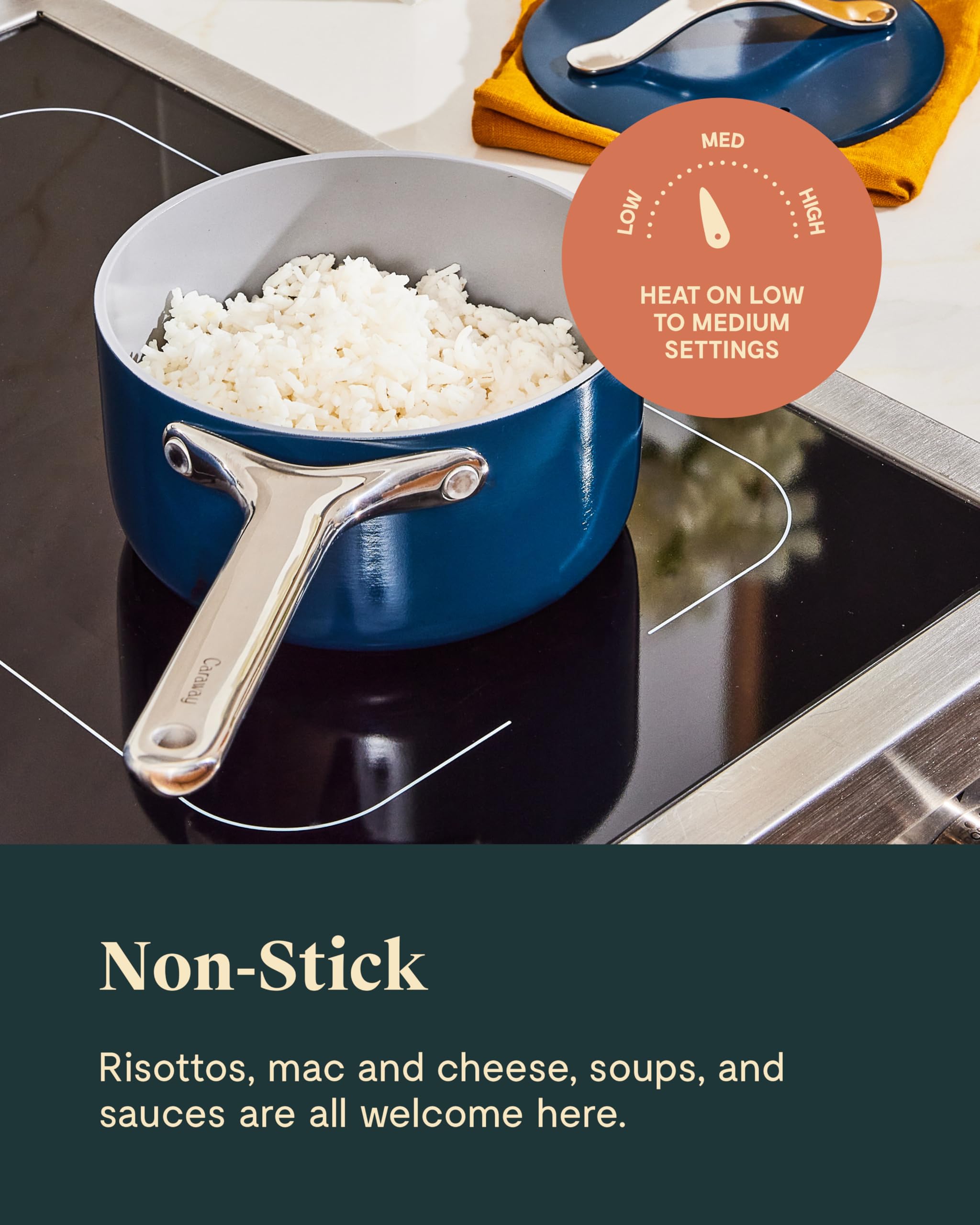 Caraway sauce pan is oven-safe up to 550F for finishing recipes