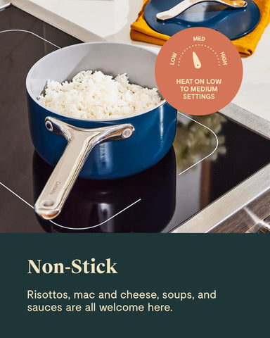 Caraway sauce pan is oven-safe up to 550F for finishing recipes