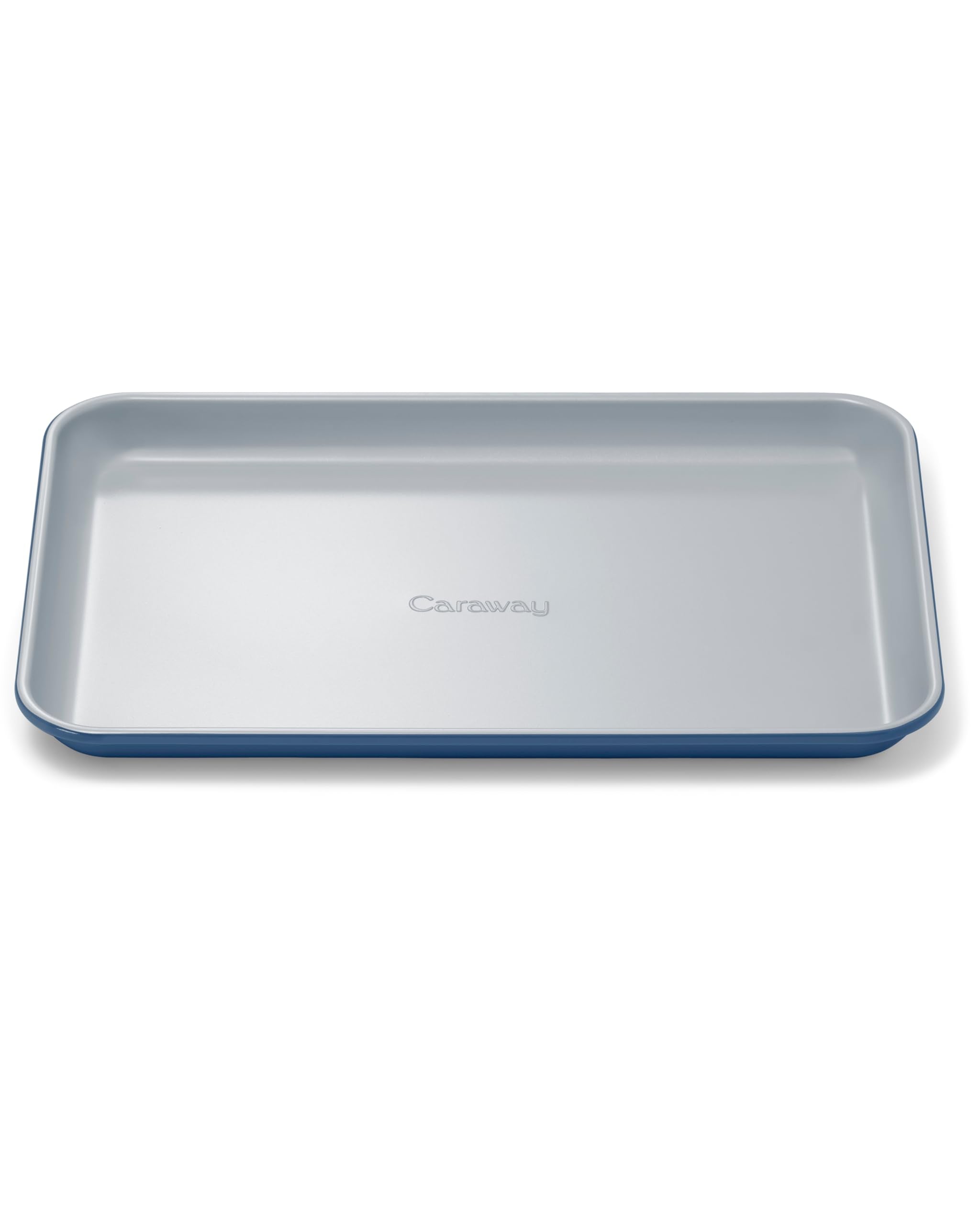 Caraway navy small baking sheet front view with nonstick ceramic surface for easy baking