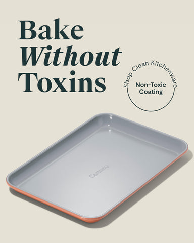 Caraway small baking sheet in oven-ready setup demonstrates high-heat performance up to 550°F