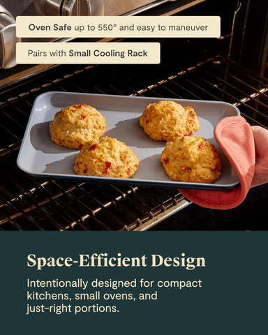 Caraway space saving mini bakeware fits in tight kitchens and RVs