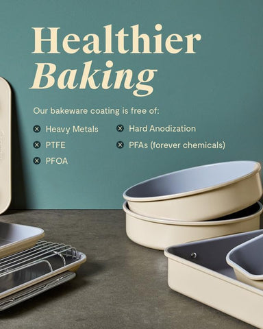 Caraway square pan easy-clean surface that reduces scrubbing after baking.