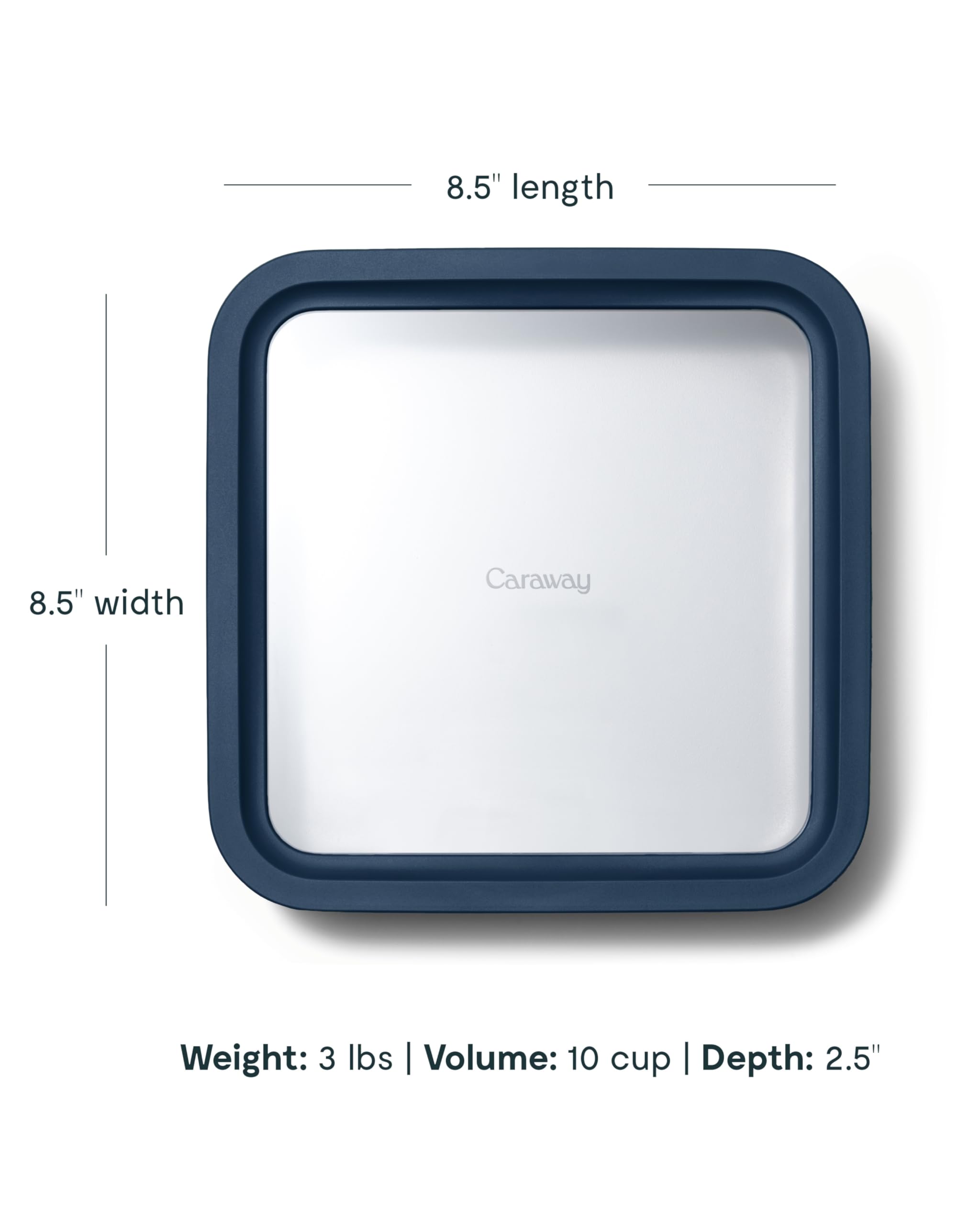 Caraway square navy container keeps fridge organized and stacks neatly.