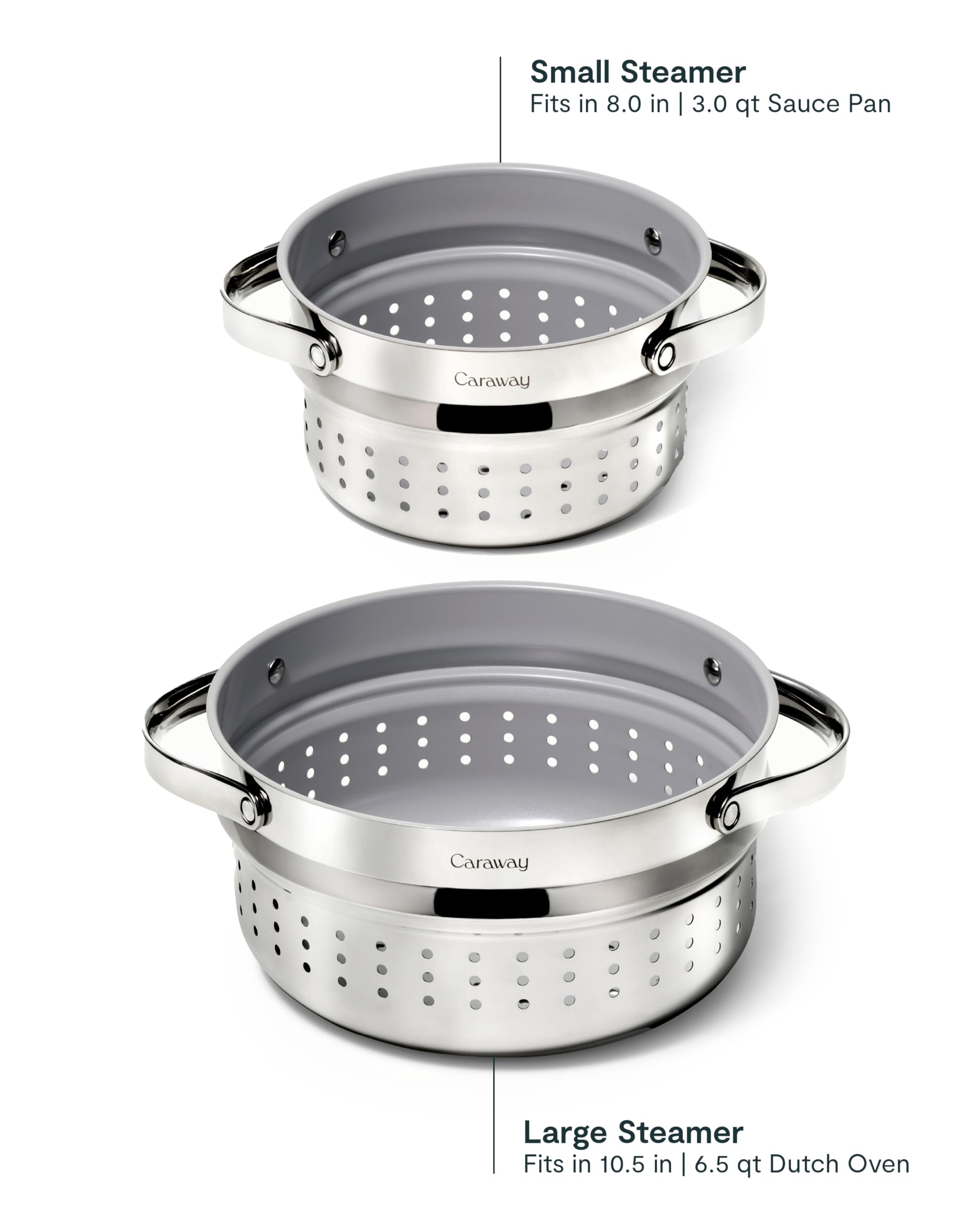 Stainless steel and ceramic surfaces of Caraway steamer for easy cleaning.