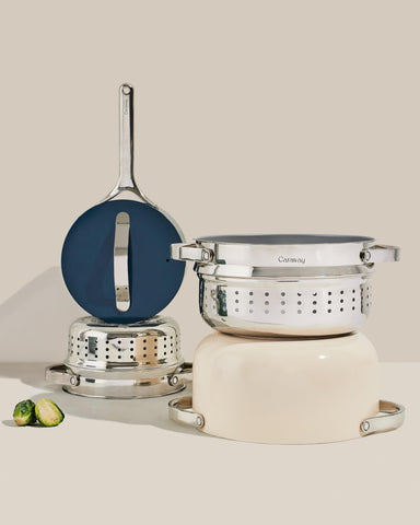 Family-sized meals steam perfectly with the large Caraway steamer.