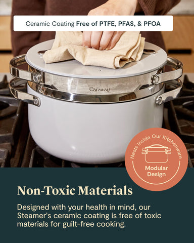 Non-toxic Caraway steamer materials for safe home cooking.