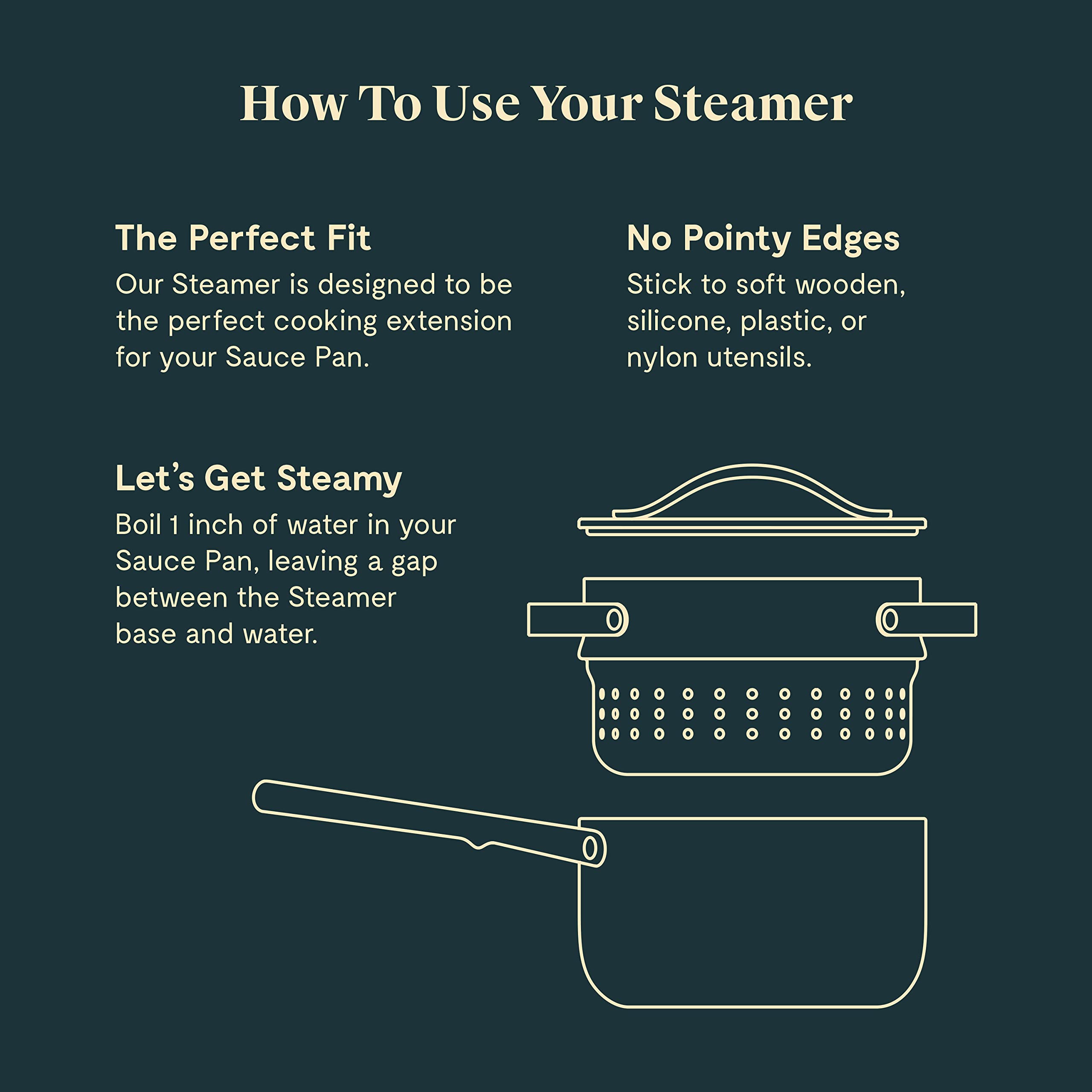 Caraway Steamer Small compact storage saves kitchen space.