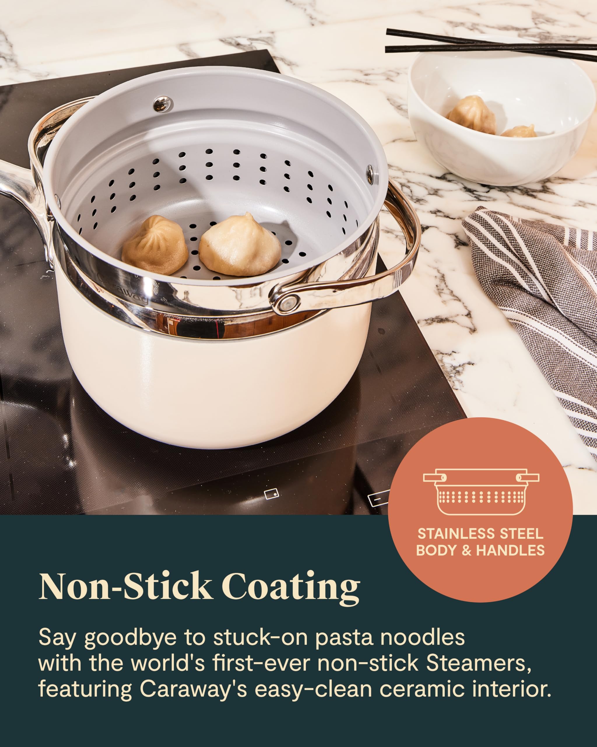 Caraway Steamer Small easy clean design reduces cleanup time.