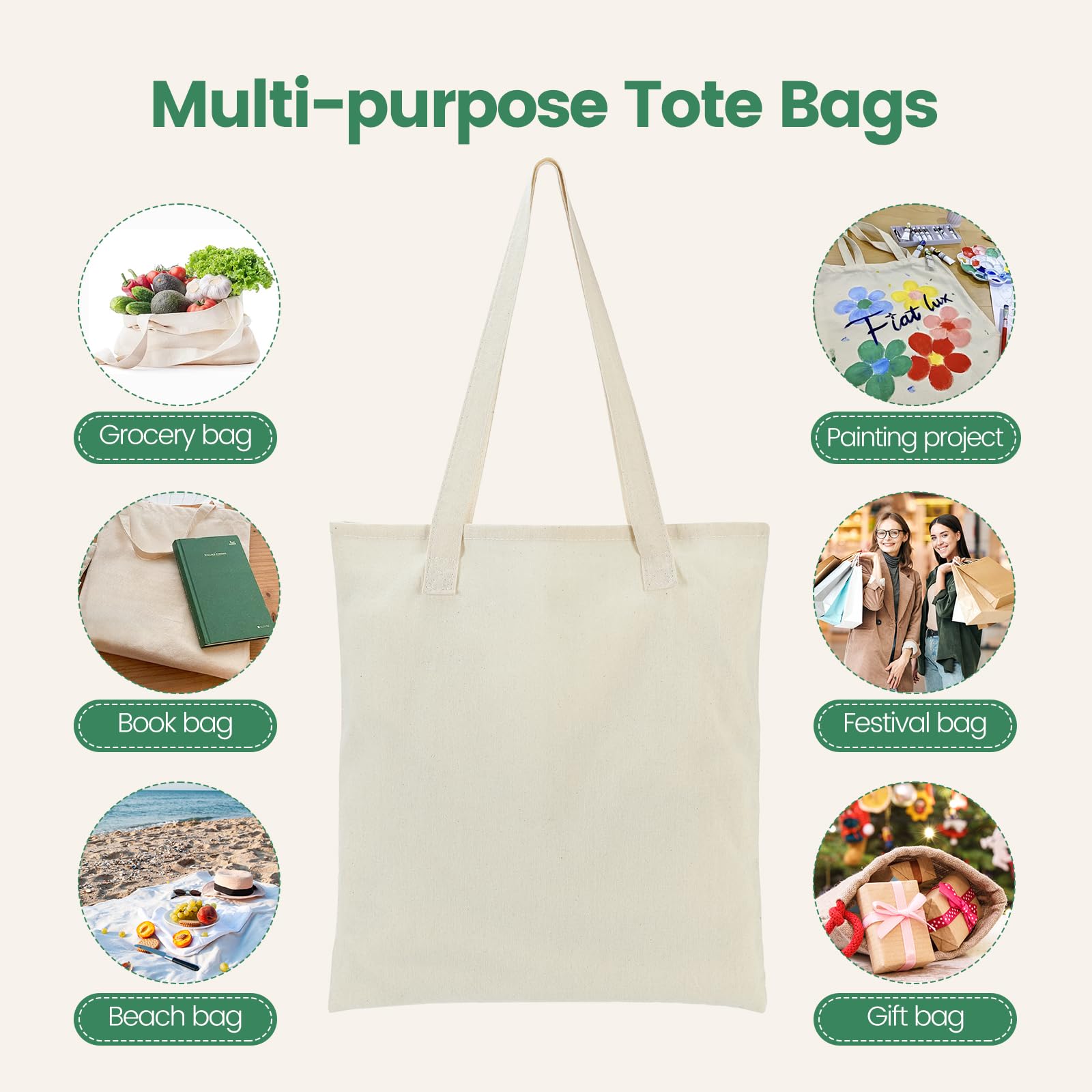 Carbrea canvas tote beige at grocery checkout, reusable alternative to plastic.