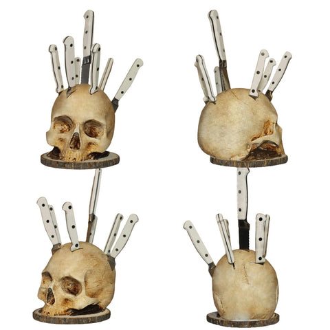 CAREEN handmade skull stand showcases detailed craftsmanship.
