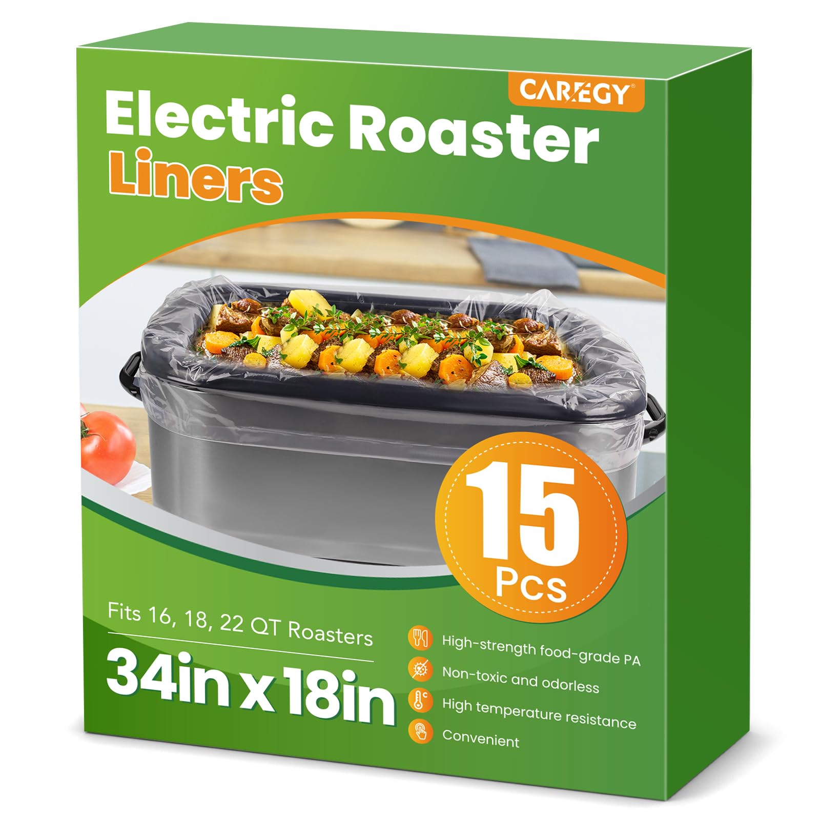 CAREGY electric roaster liner, 34x18 inches, for easy cleanup after cooking.