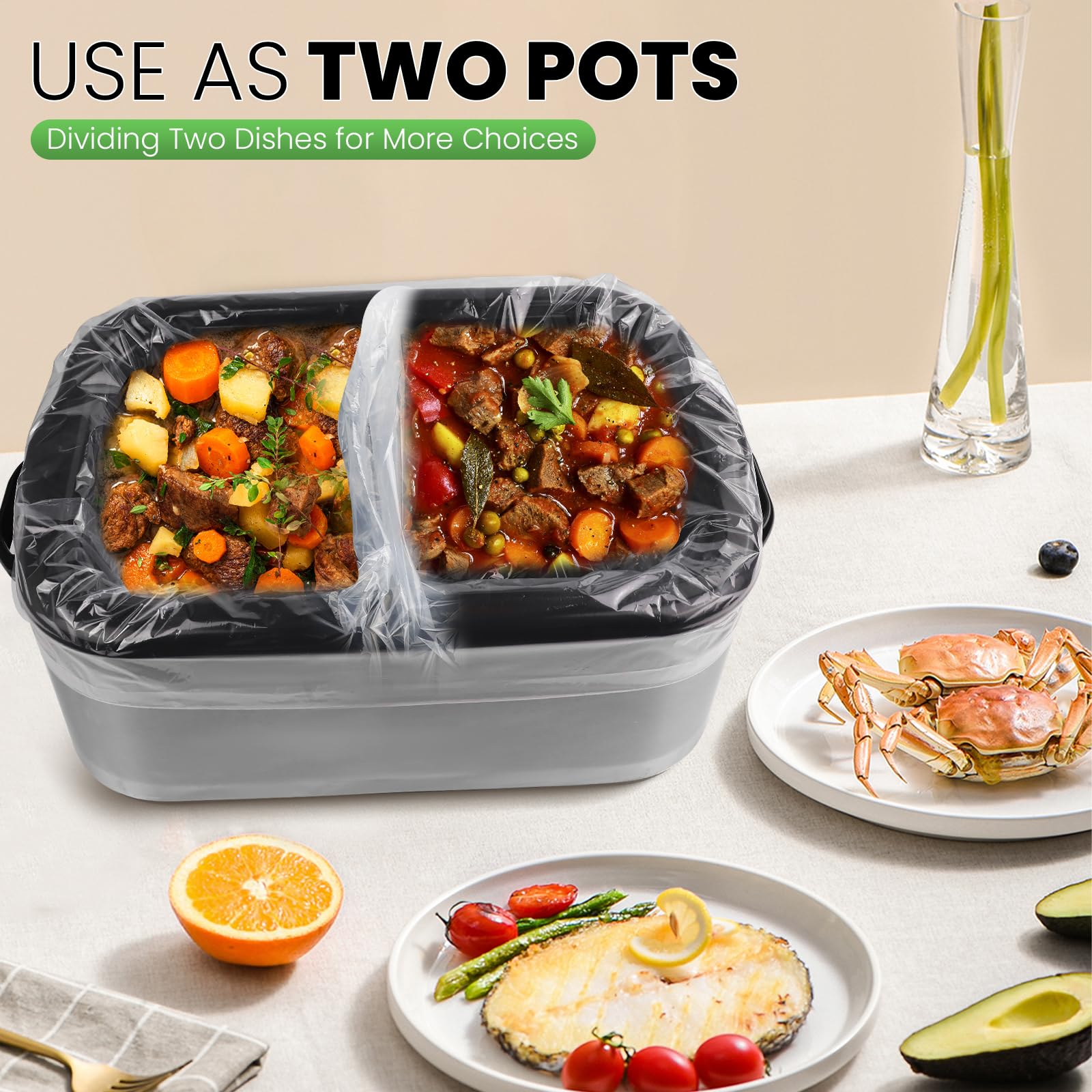 CAREGY multipurpose roaster liner for soups, seafood, vegetables, and stews.