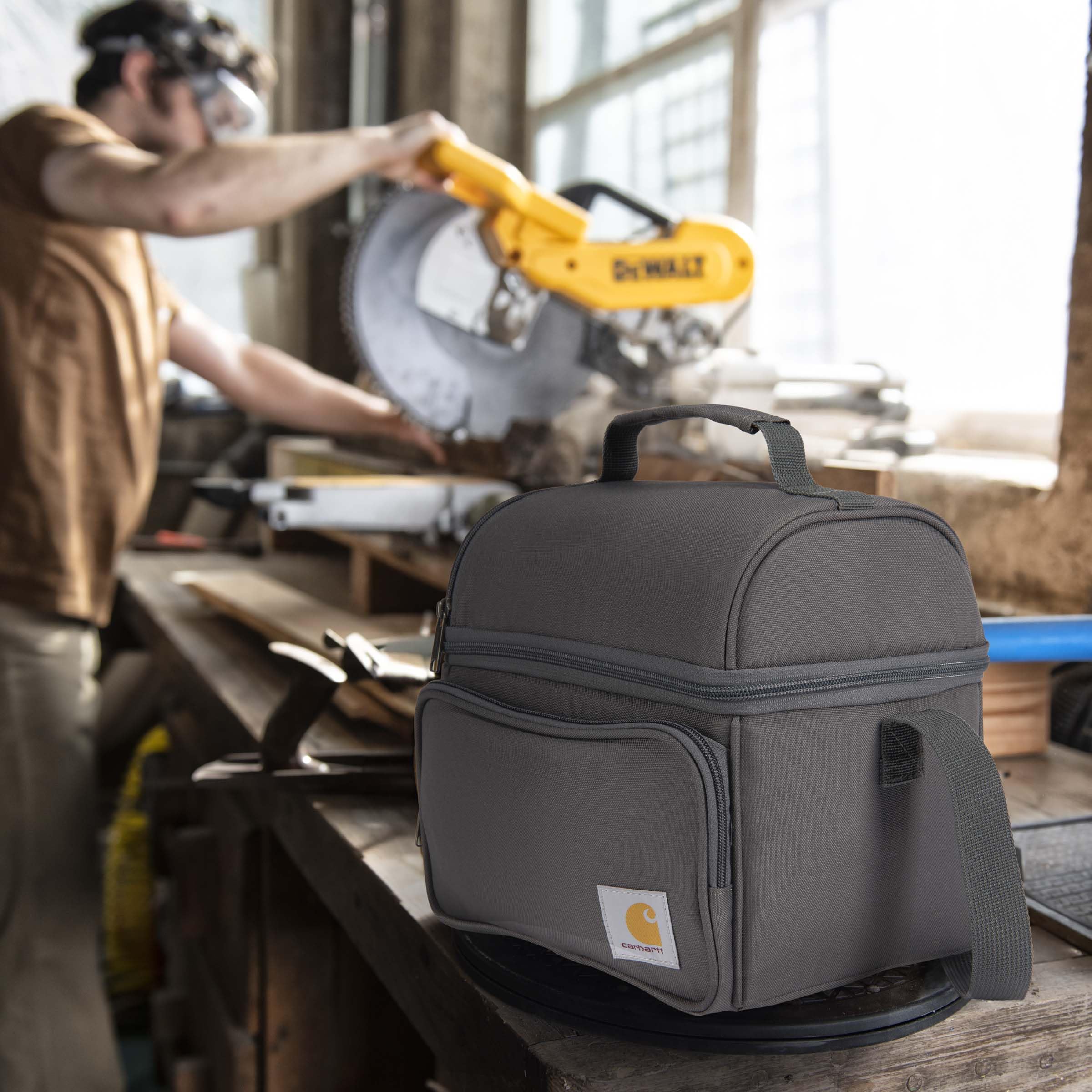 Carhartt rugged exterior protects contents on construction sites.