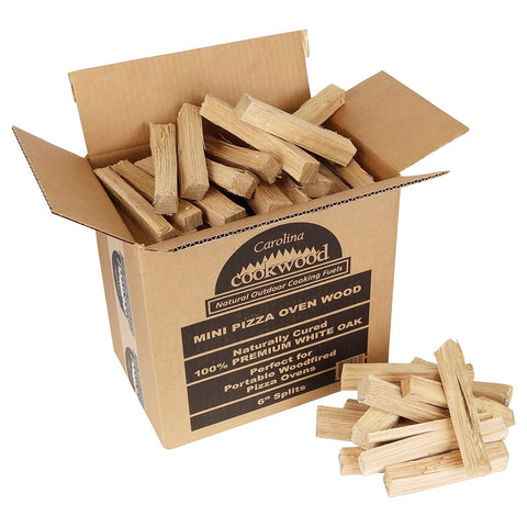 Carolina Cookwood mini pizza oven wood slices ready for portable ovens, delivering authentic wood-fired flavor.