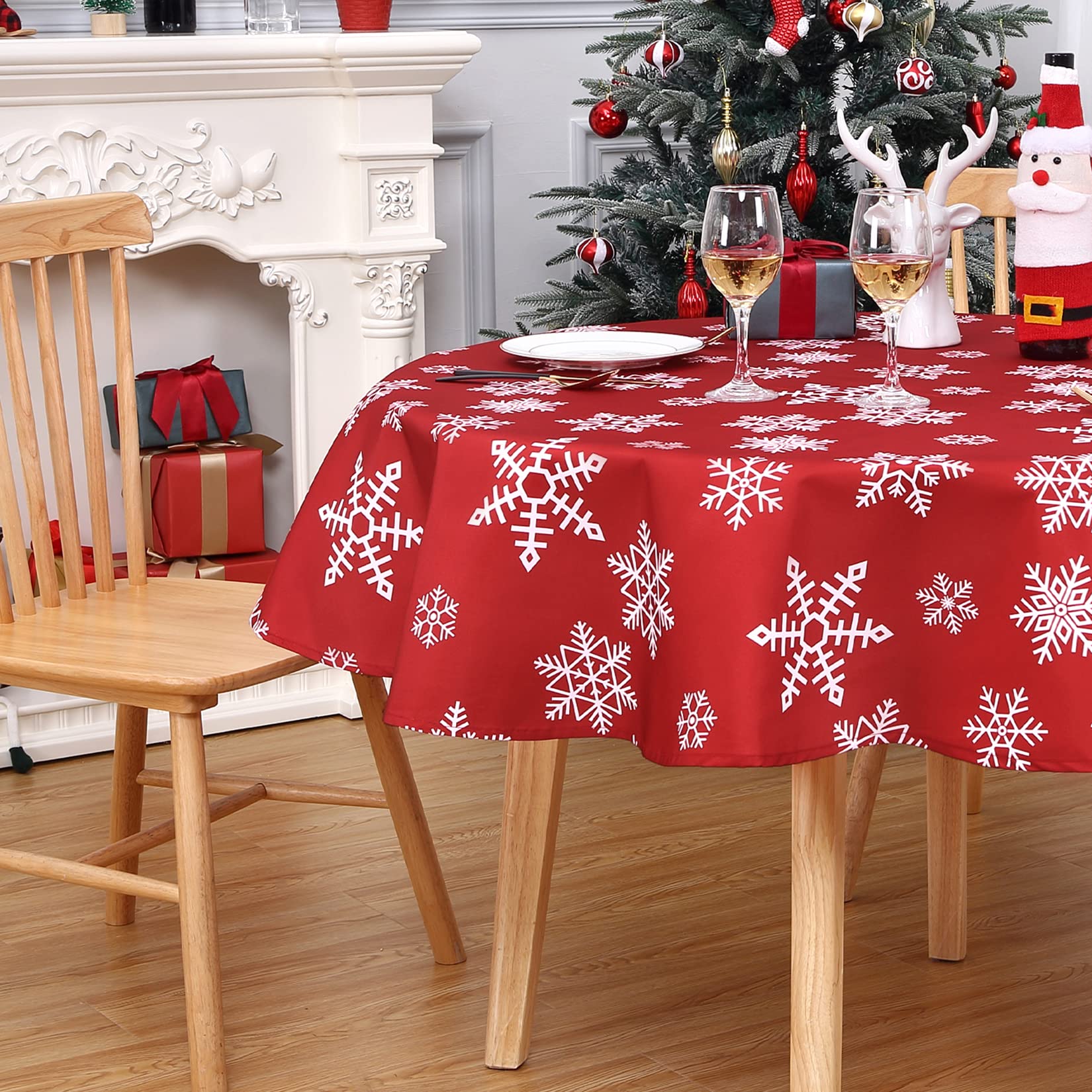 CAROMIO Christmas tablecloth 60-inch round for festive dining and surface protection.