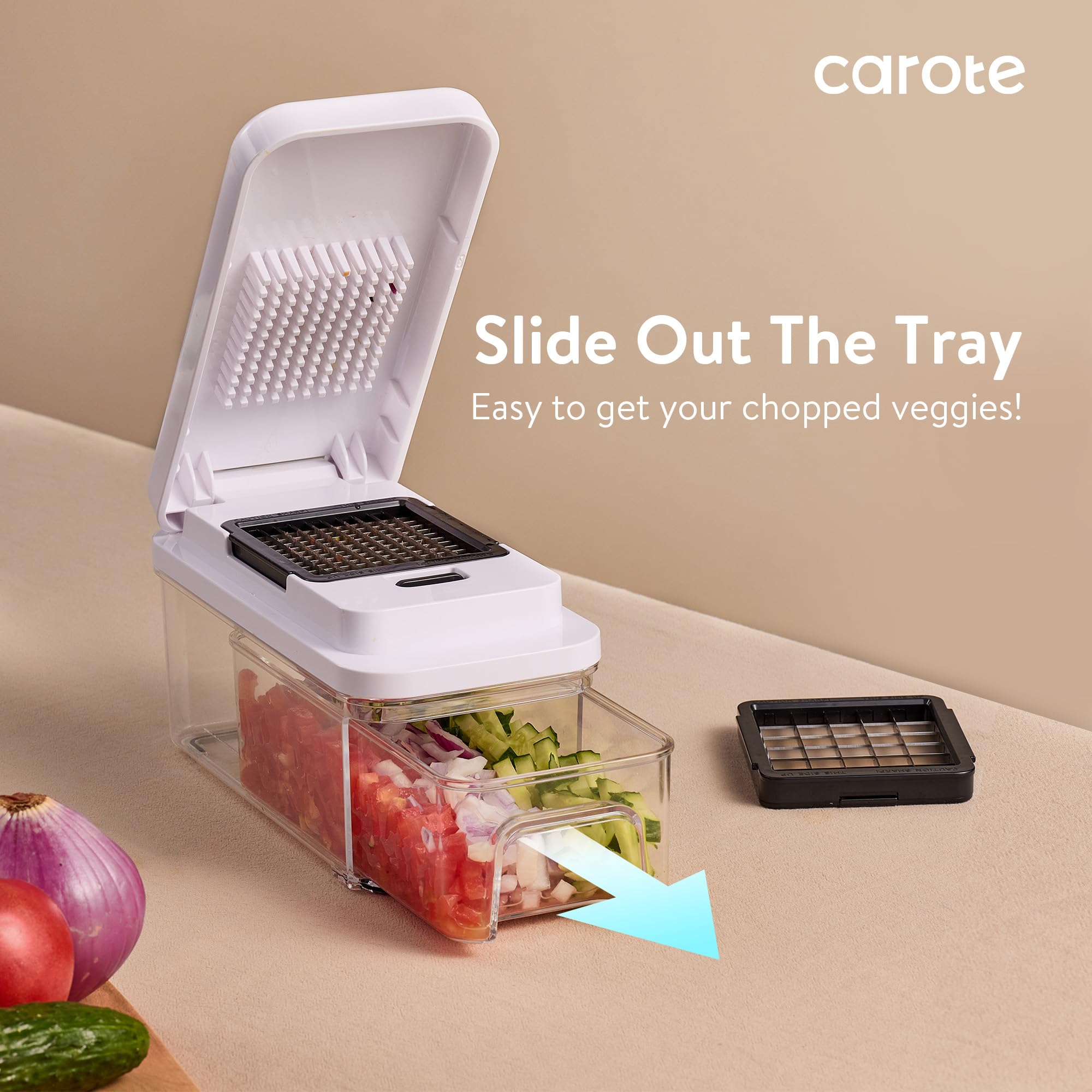CAROTE 1.2L slide-out tray keeps workspace tidy during prep