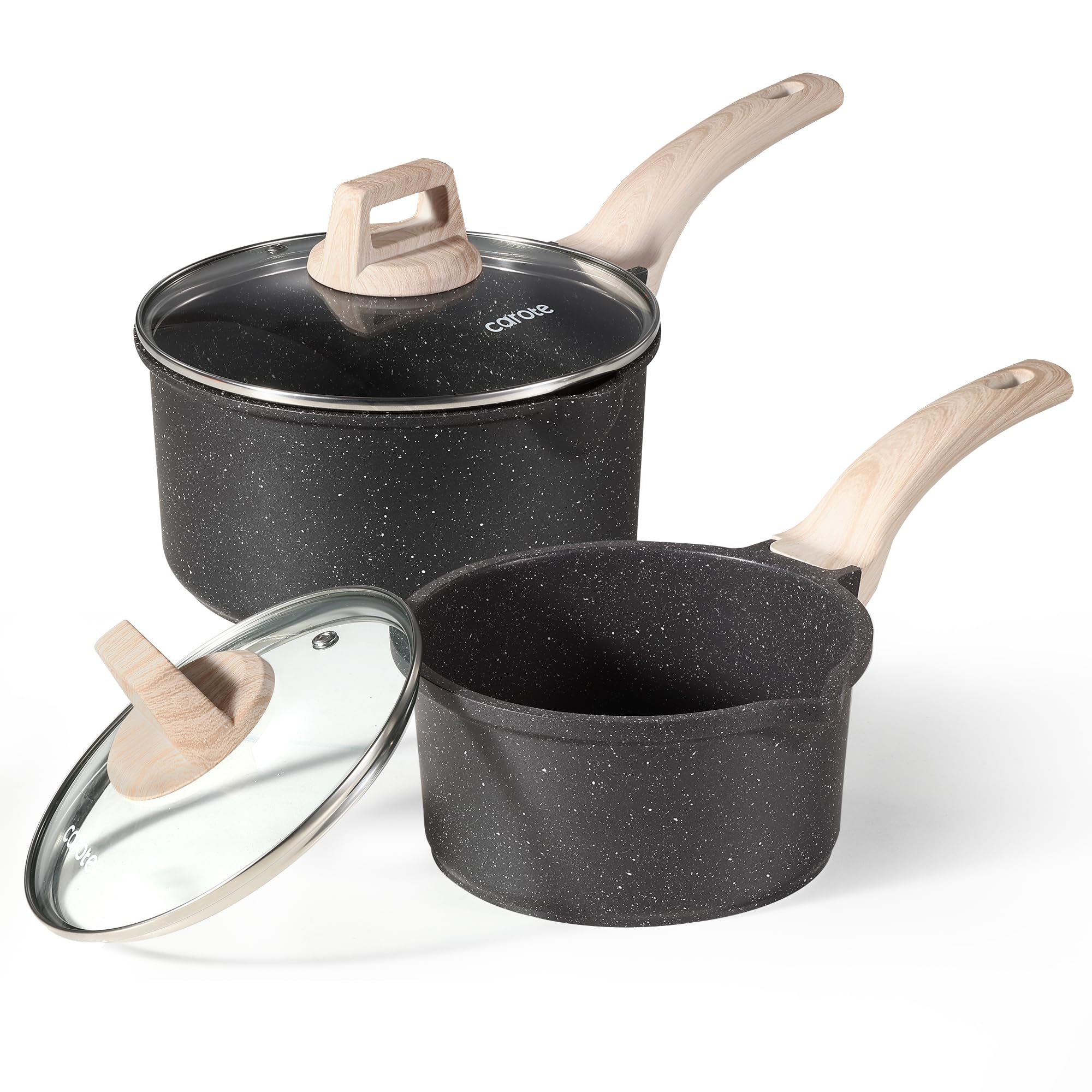 CAROTE 1.5qt saucepan with lid, durable nonstick interior for easy, low-fat cooking.