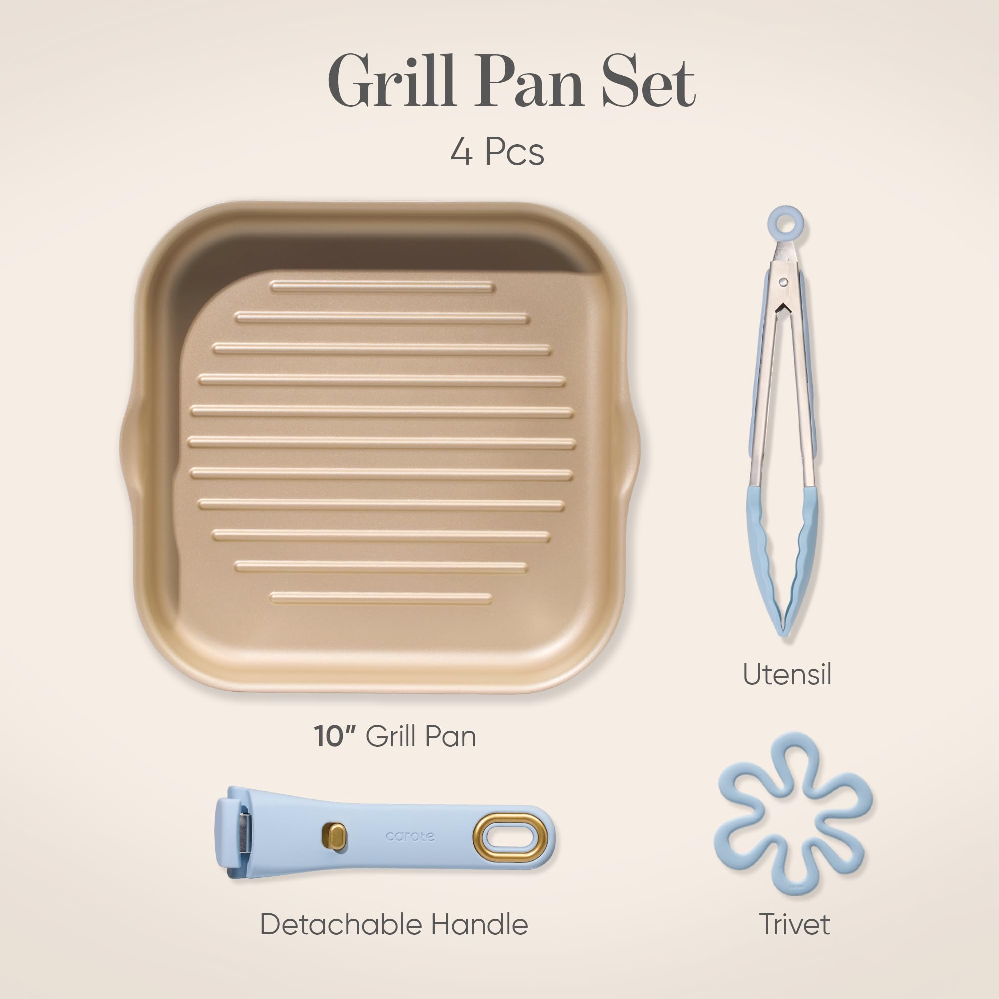 CAROTE 10-inch pan with detachable handle demonstrates easy setup.