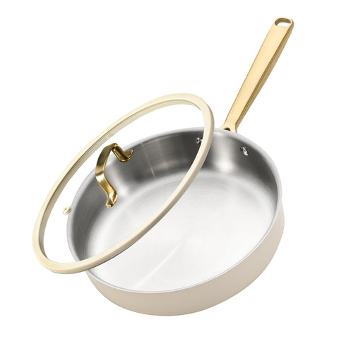 CAROTE 10-inch stainless steel frying pan with lid showing even heating for quick meals