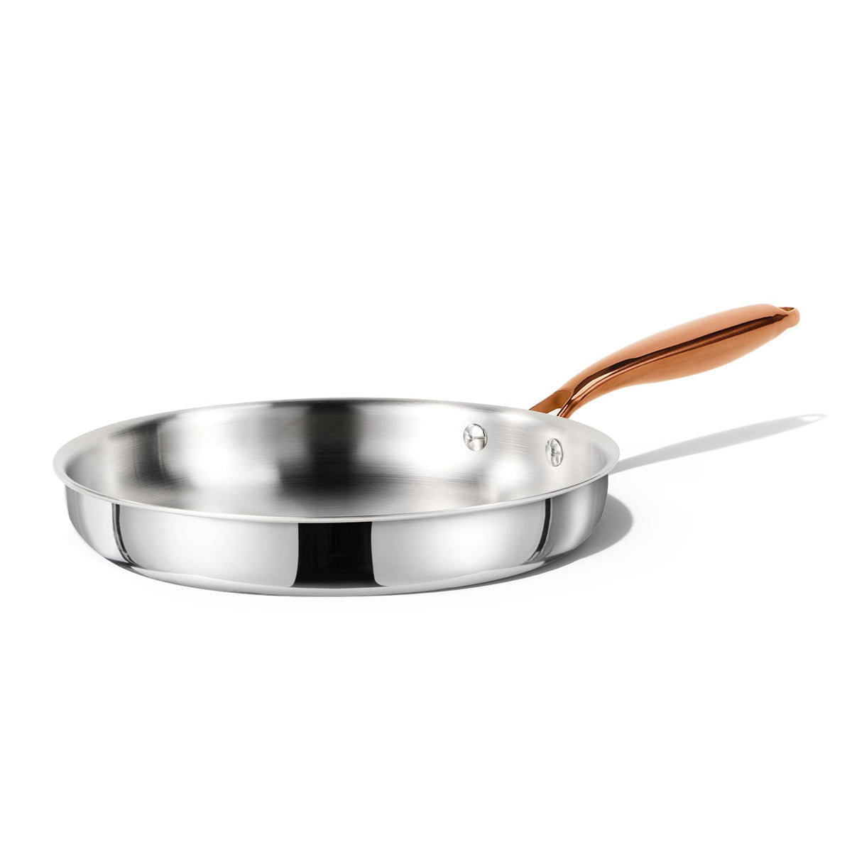 CAROTE 10-inch tri-ply frying pan top view highlighting even heat distribution.