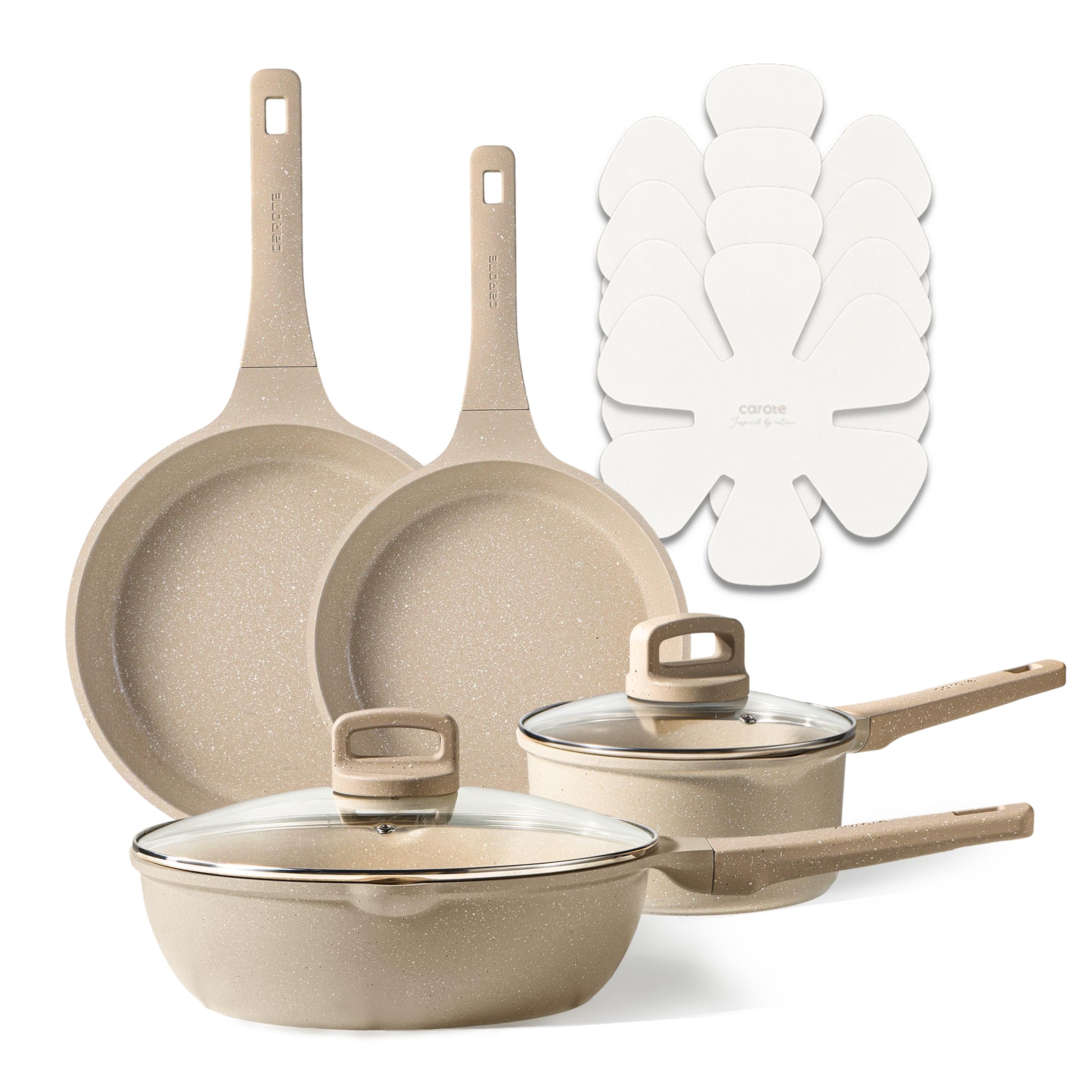 CAROTE 10pcs pots and pans set on stove for versatile daily cooking