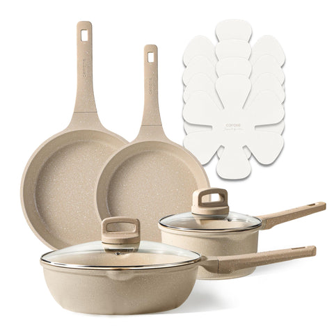 CAROTE 10pcs pots and pans set on stove for versatile daily cooking