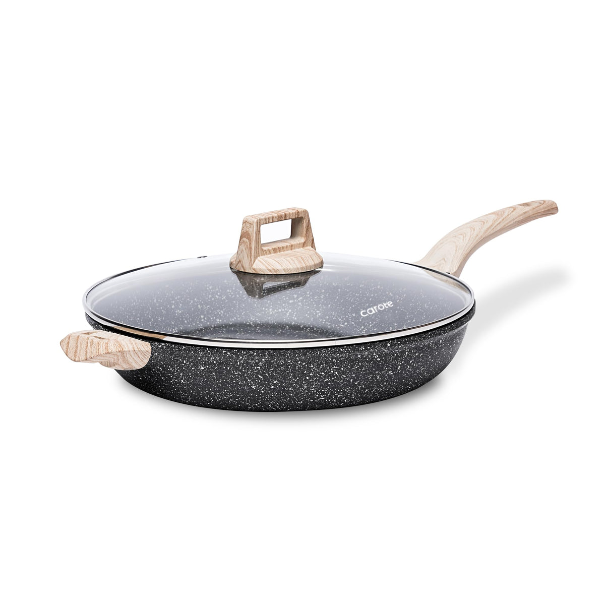 CAROTE 12.5-inch granite nonstick pan top view shows sleek design and versatility