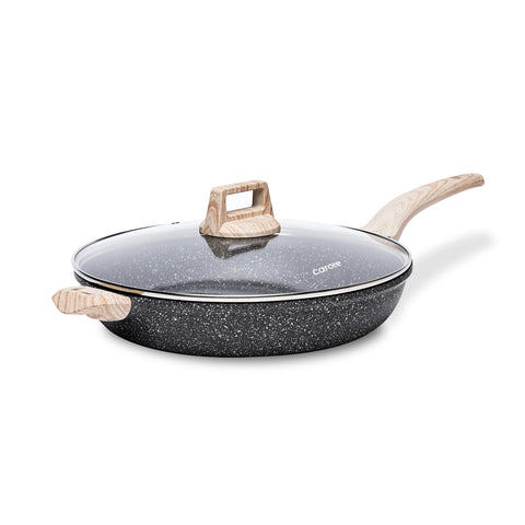 CAROTE 12.5-inch granite nonstick pan top view shows sleek design and versatility