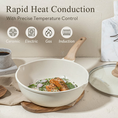 CAROTE 12-inch pan with pour spout enables safe, spill-free pouring