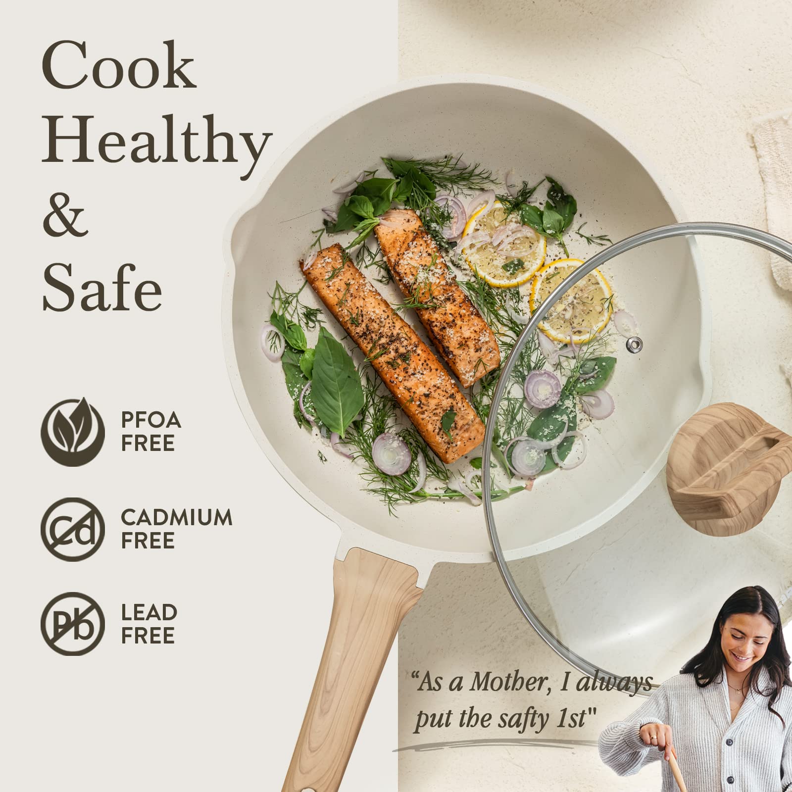 CAROTE pan with wooden handle stays cool for comfortable cooking