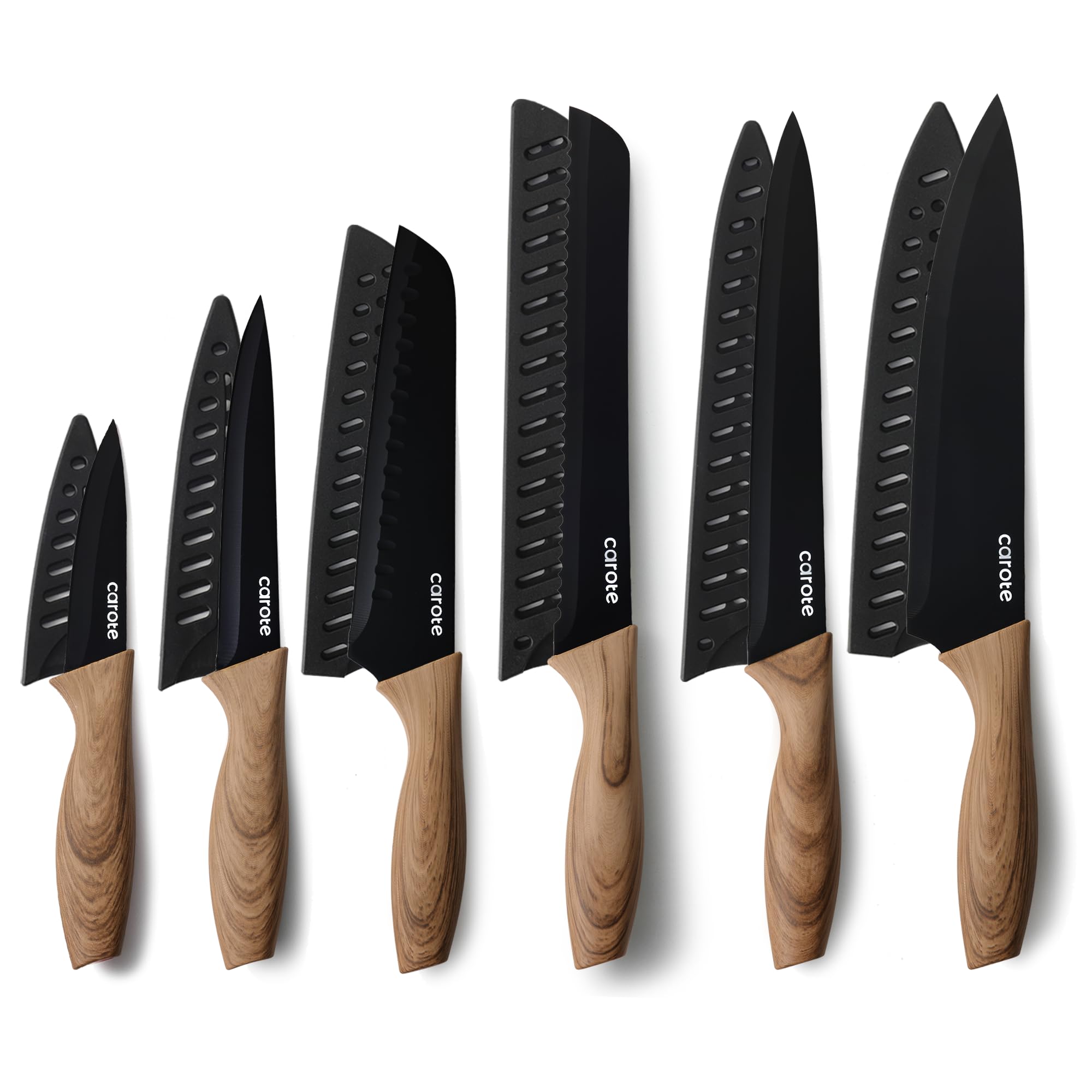 CAROTE 12-piece knife set with stainless steel blades for fast, precise meal prep.