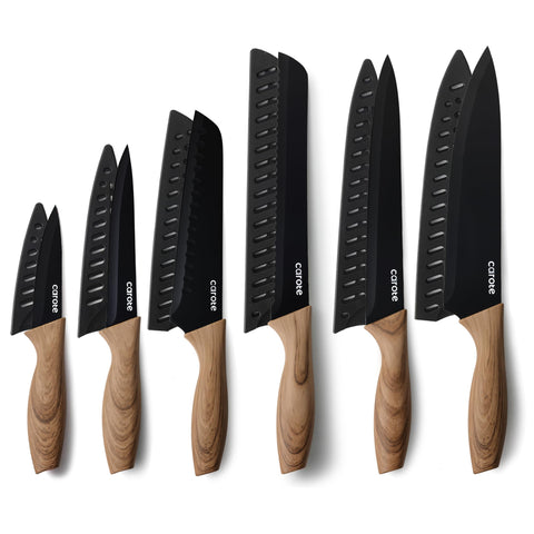 CAROTE 12-piece knife set with stainless steel blades for fast, precise meal prep.