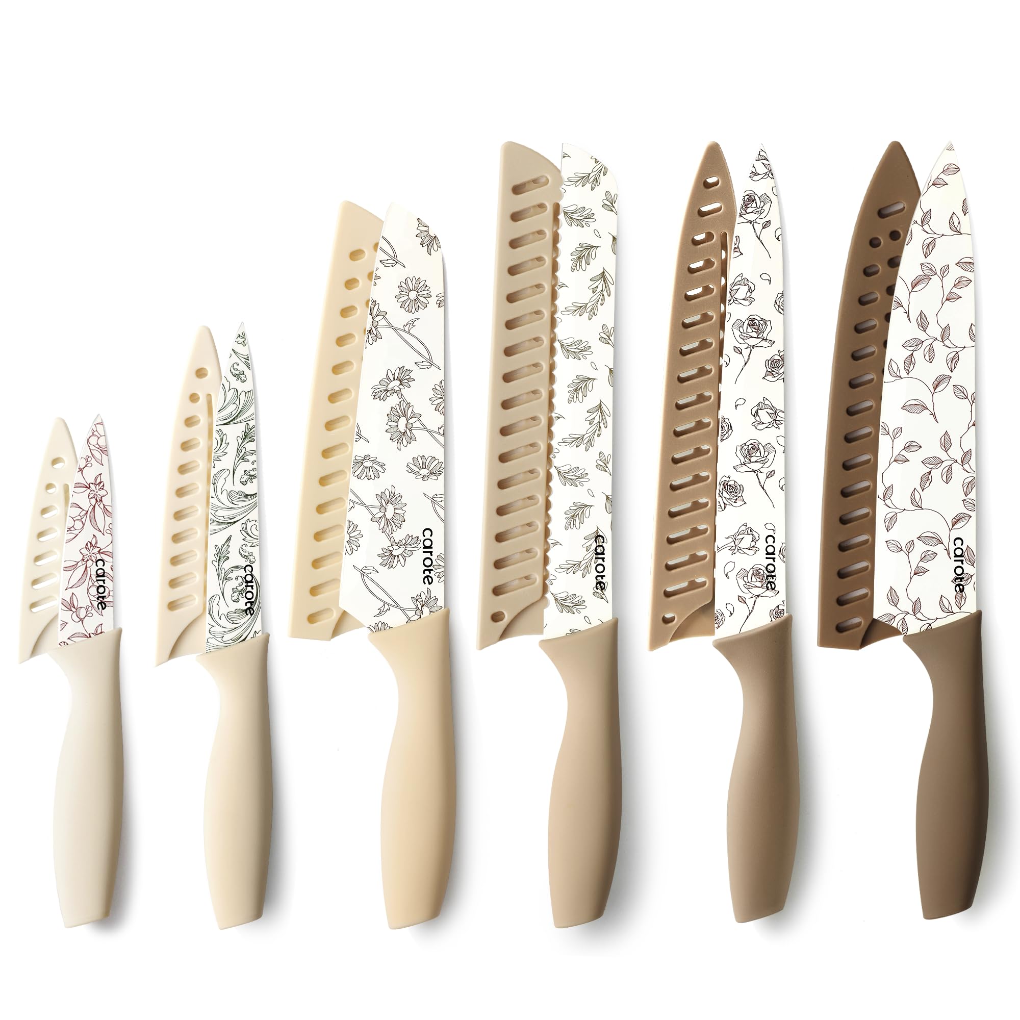 CAROTE 12-piece knife set with guards for safe, organized kitchen storage