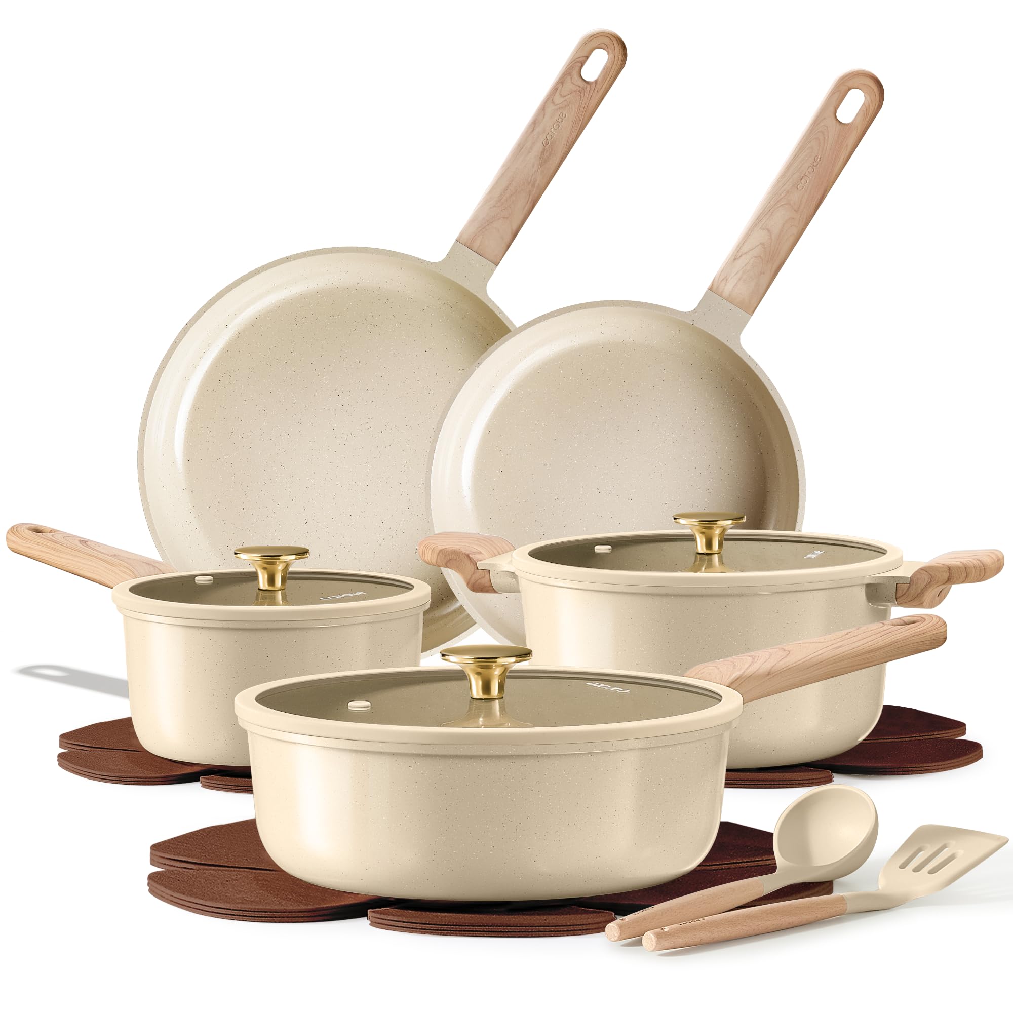 CAROTE 14pc pots and pans set frying pans for easy nonstick cooking and cleanup.