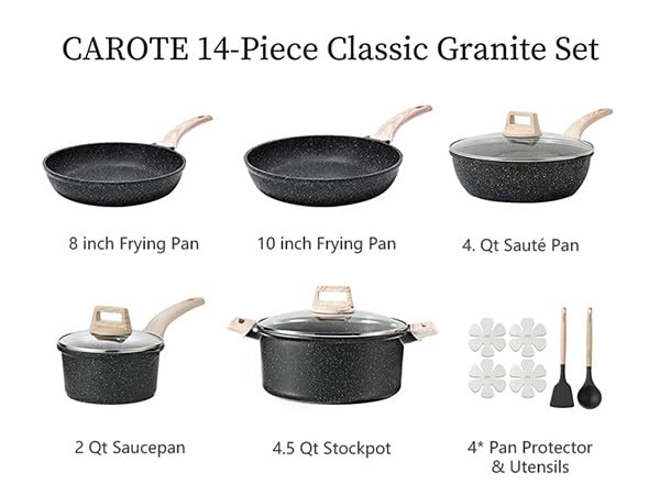 CAROTE 10-inch fry pan with wide surface for even browning and versatility.