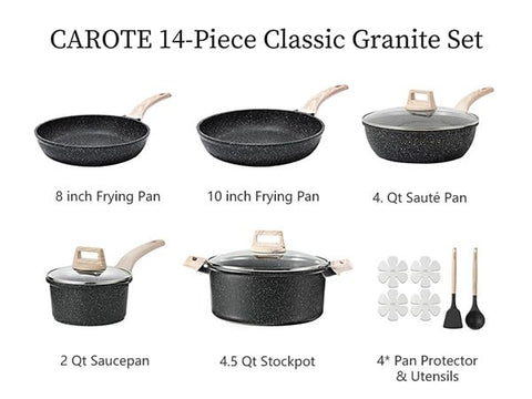 CAROTE 10-inch fry pan with wide surface for even browning and versatility.