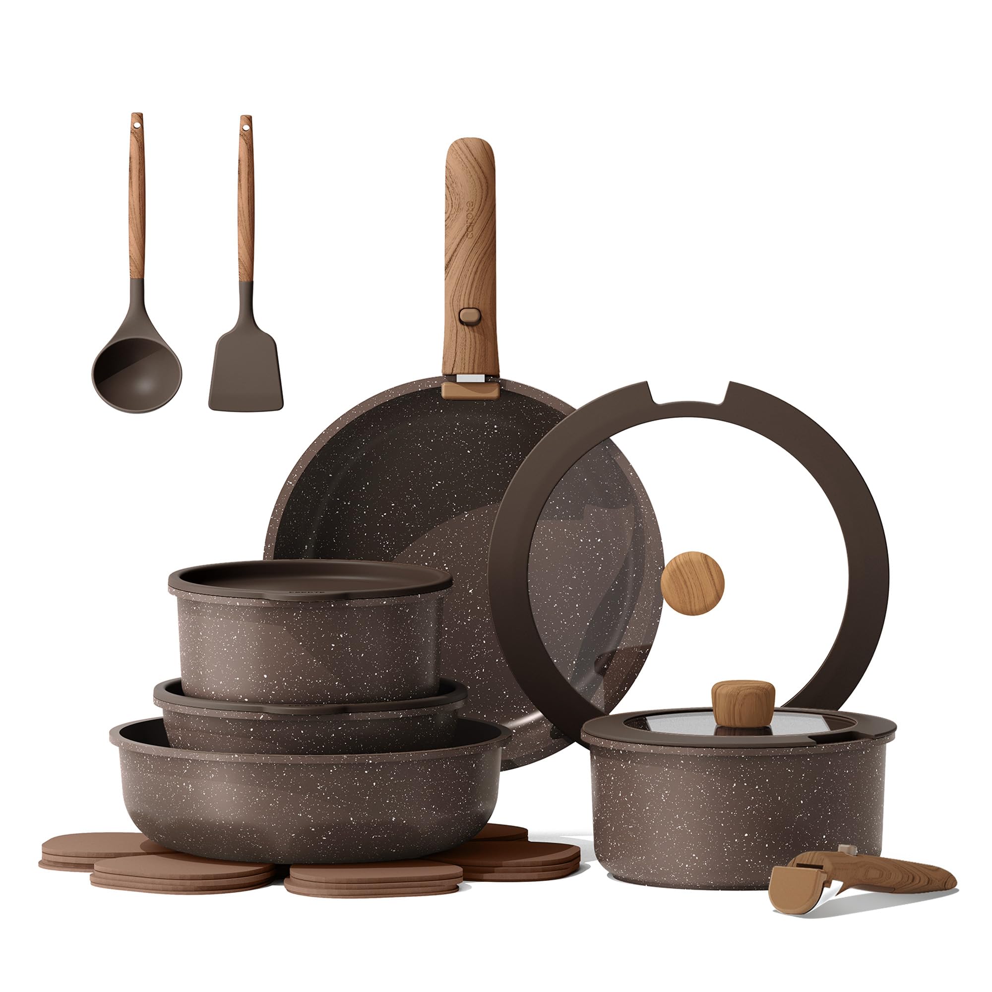 CAROTE 17pcs set with detachable handles for easy transfer from stove to oven