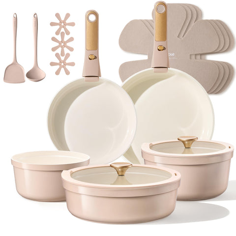 CAROTE 18-pcs ceramic cookware set with titanium nonstick for easy food release