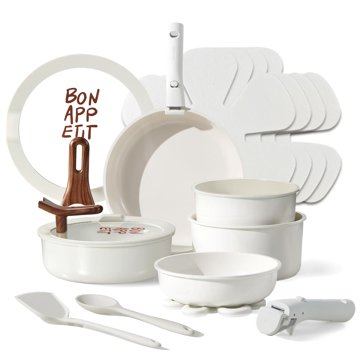 CAROTE 18Pcs ceramic cookware with detachable handle for flexible storage and versatile cooking