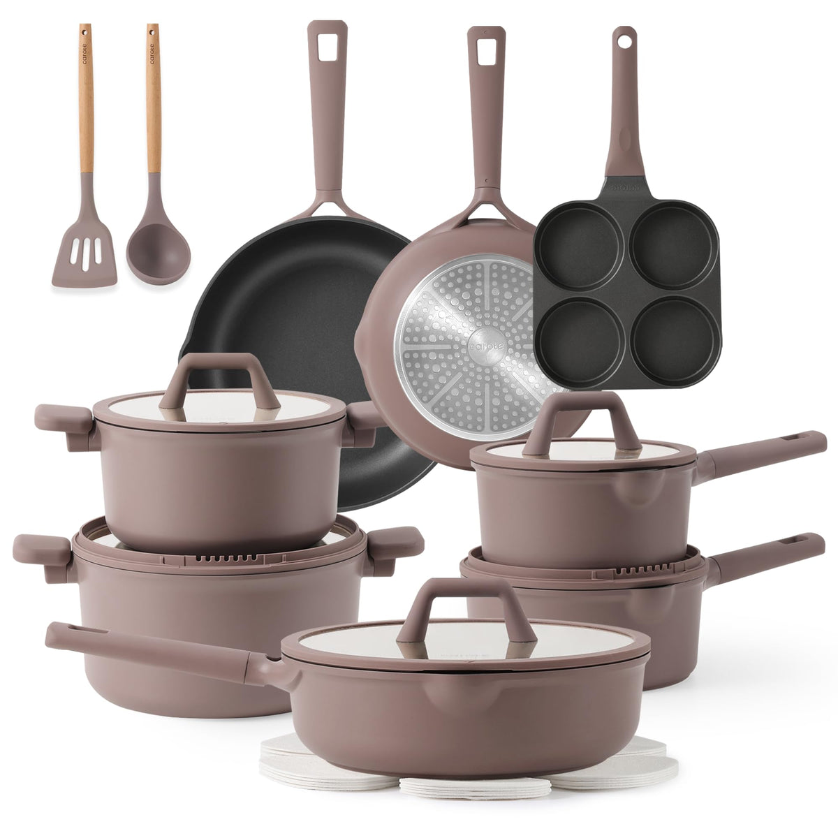 CAROTE 19pcs pots and pans set assembly view for versatile home cooking.